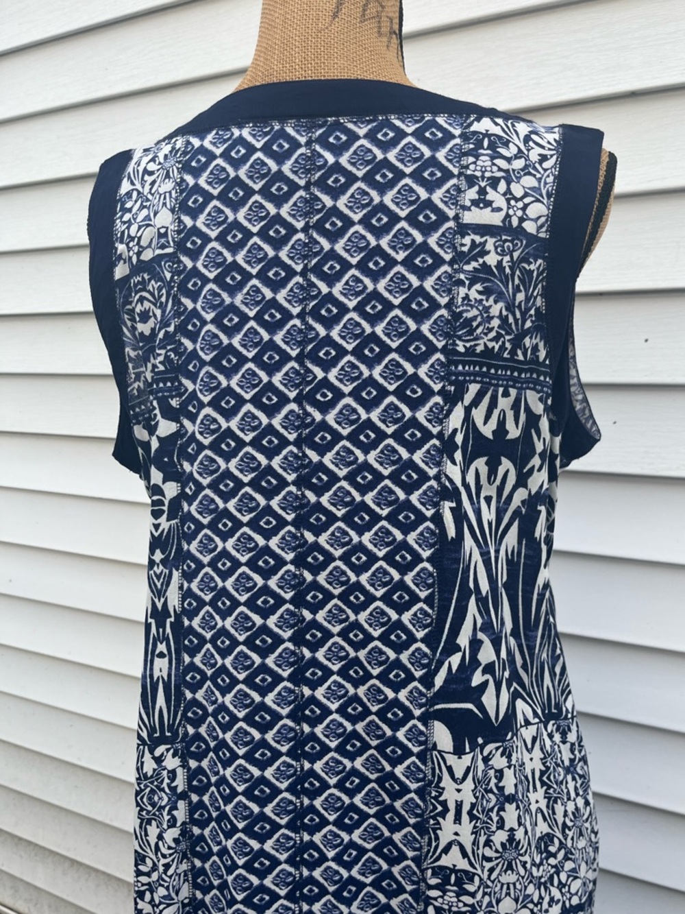 Vermont Country Store Midi Shift Dress Boho Button Front Blue White Size Large - Picture 10 of 12